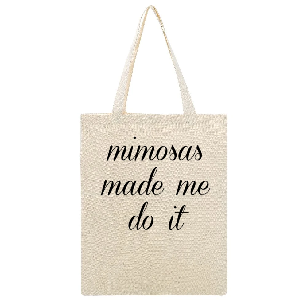 Mimosas Made Me Do It Funny Brunch Party Graphic Beige Canvas Tote Shopping Bag