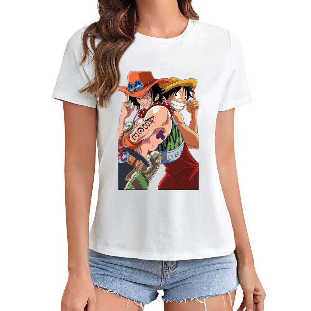 Monkey D Luffy and portgas D Ace one pice anime manga Asian Size Women Ladies T-shirt