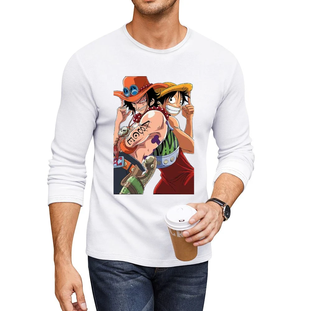 Monkey D Luffy and portgas D Ace one pice anime manga Men CrewNeck Long Sleeve T-Shirt