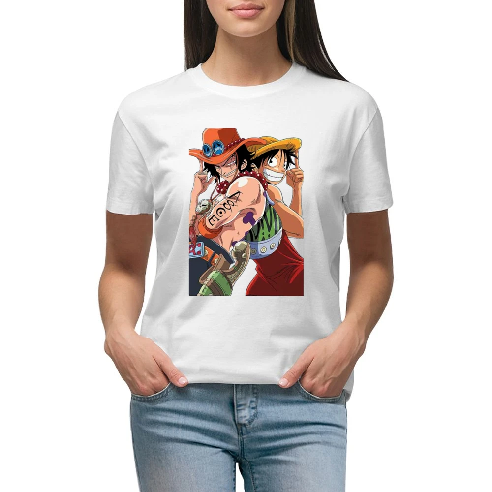 Monkey D Luffy and portgas D Ace one pice anime manga Premium Women Ladies T-shirt