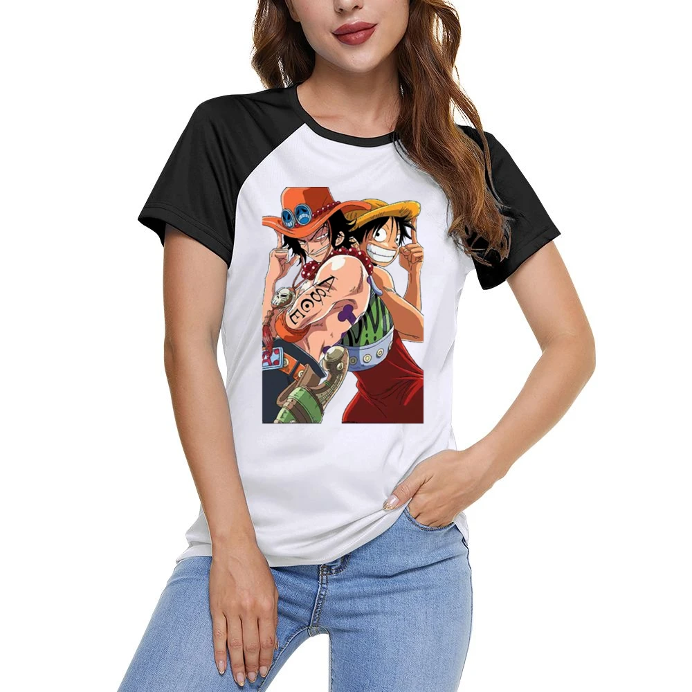 Monkey D Luffy and portgas D Ace one pice anime manga Women Ladies Short Sleeve T-Shirt