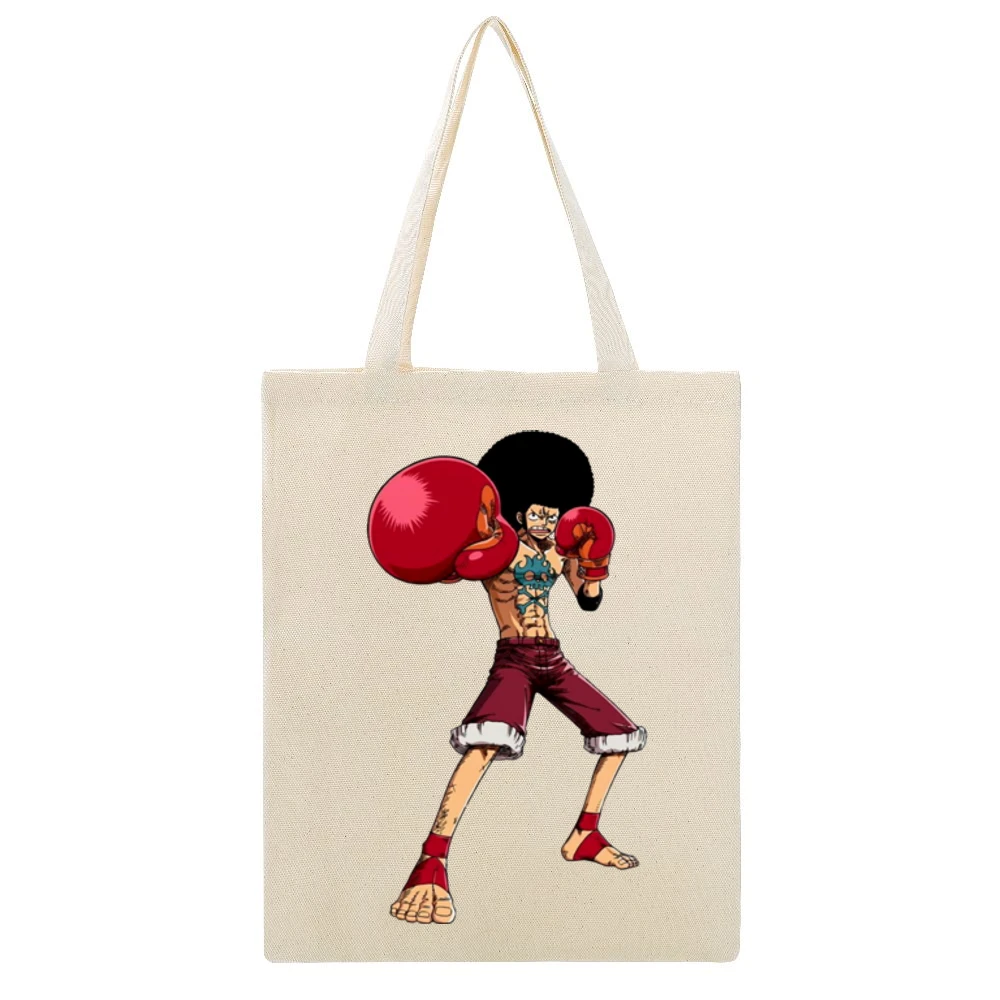 Monkey D Luffy wear Afro hair and Boxing Glove fight foxy pirates T Sh Beige Canvas Tote Shopping Bag