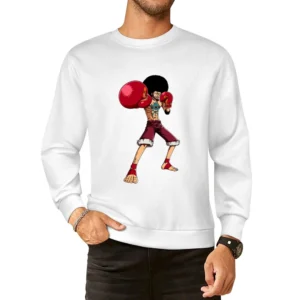 Monkey D Luffy wear Afro hair and Boxing Glove fight foxy pirates T Sh European Size Pullover Sweater