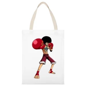 Monkey D Luffy wear Afro hair and Boxing Glove fight foxy pirates T Sh White Canvas Tote Shopping Bag