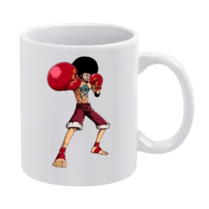 Monkey D Luffy wear Afro hair and Boxing Glove fight foxy pirates T Sh White Mug