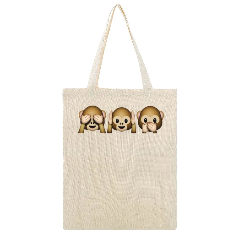 Monkey Shy Emojis See No Evil Hear No Evil Speak No Evil Fun Graphic T Beige Canvas Tote Shopping Bag