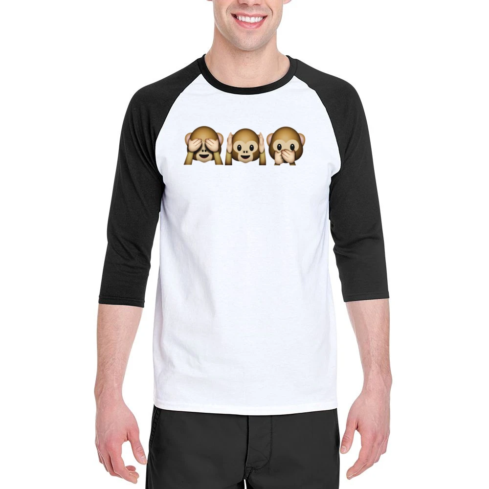Monkey Shy Emojis See No Evil Hear No Evil Speak No Evil Fun Graphic T Men 3/4 Sleeve T-Shirt