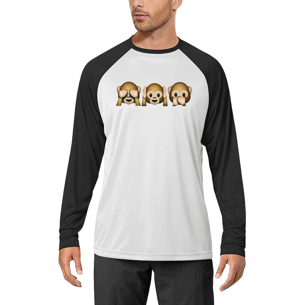 Monkey Shy Emojis See No Evil Hear No Evil Speak No Evil Fun Graphic T Men Long Sleeve T-Shirt