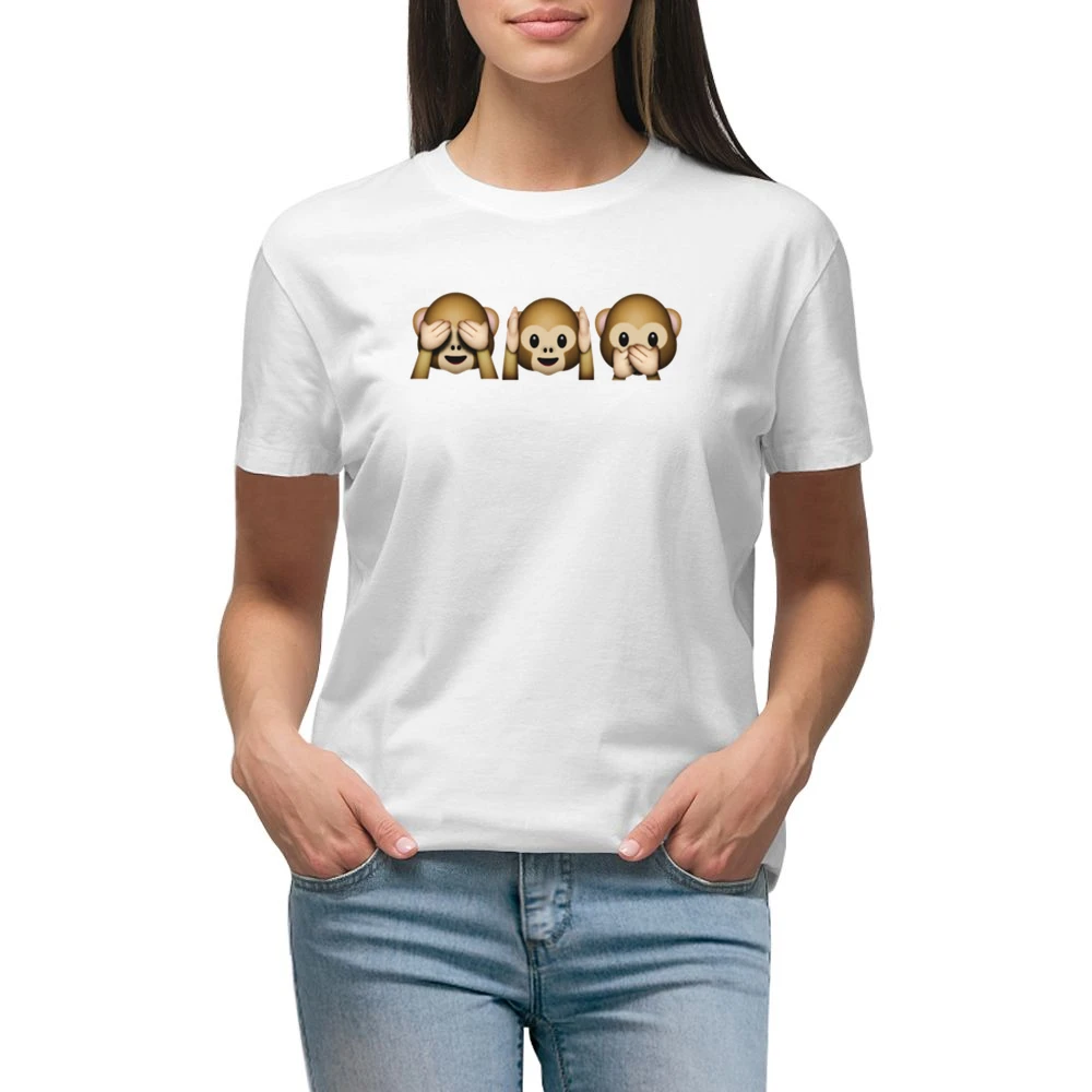 Monkey Shy Emojis See No Evil Hear No Evil Speak No Evil Fun Graphic T Premium Women Ladies T-shirt