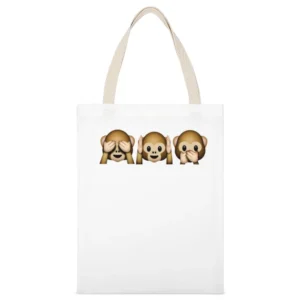 Monkey Shy Emojis See No Evil Hear No Evil Speak No Evil Fun Graphic T White Canvas Tote Shopping Bag