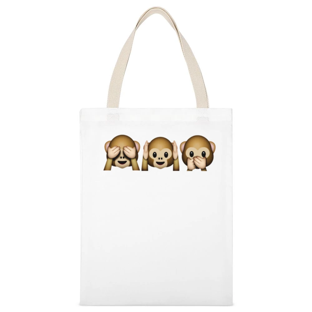 Monkey Shy Emojis See No Evil Hear No Evil Speak No Evil Fun Graphic T White Canvas Tote Shopping Bag