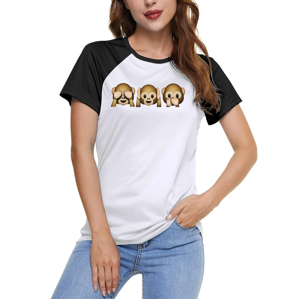 Monkey Shy Emojis See No Evil Hear No Evil Speak No Evil Fun Graphic T Women Ladies Short Sleeve T-Shirt
