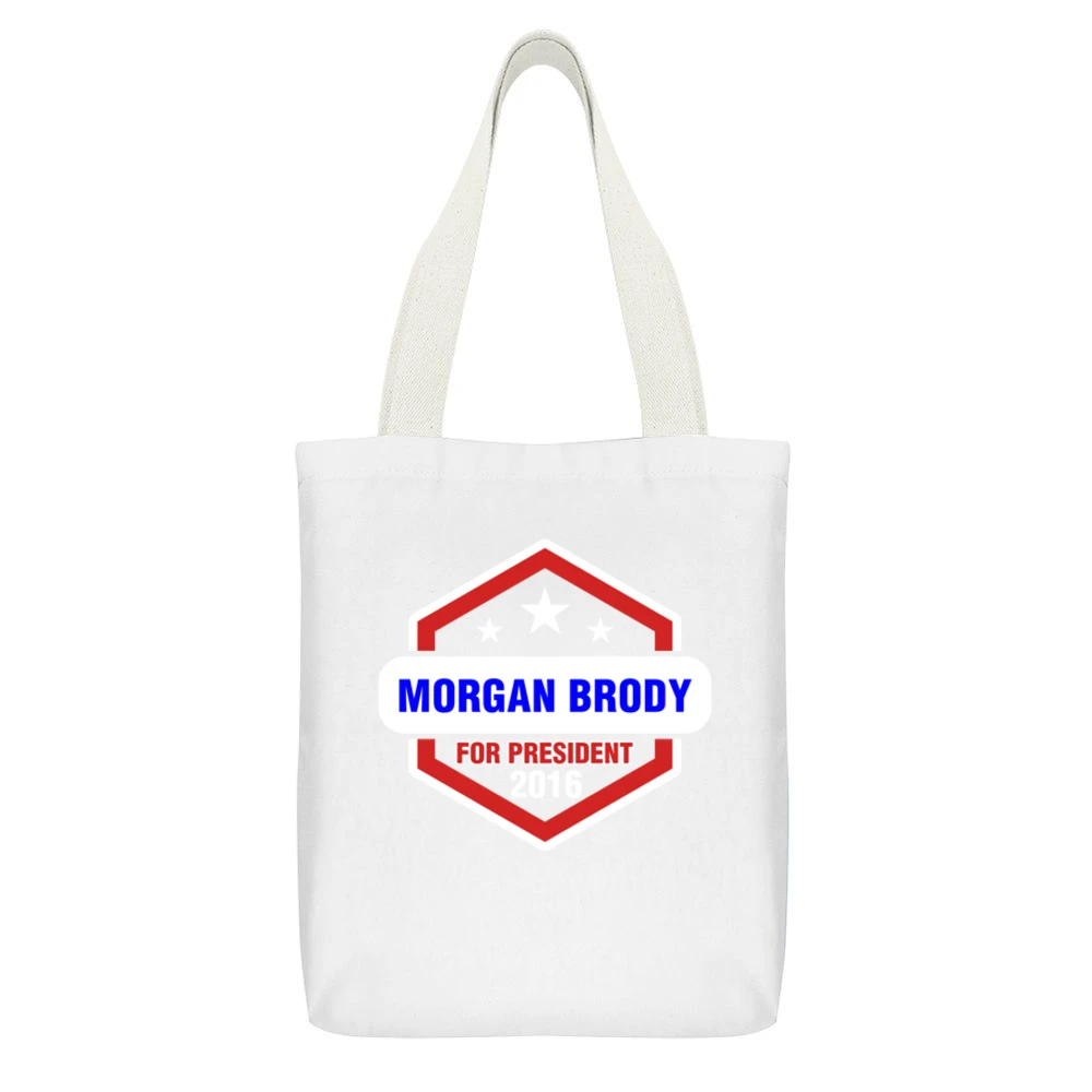 Morgan Brody For President 2016 CSI TV Show White Canvas Tote Shopping Bag With Interior Pocket