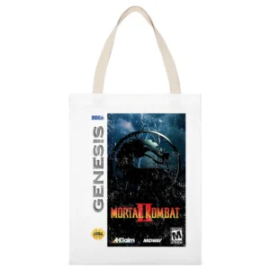 Mortal Kombat 2 Sega Genesis Old School Retro Video Game Fan Distresse White Canvas Tote Shopping Bag