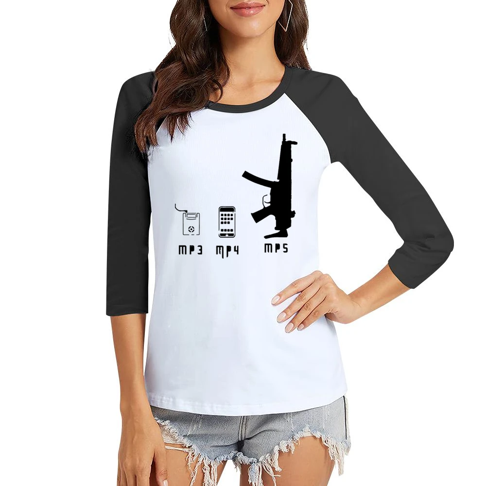 Mp3 Mp4 Mp5 Types Funny Women Ladies 3-4 Sleeve T-Shirt