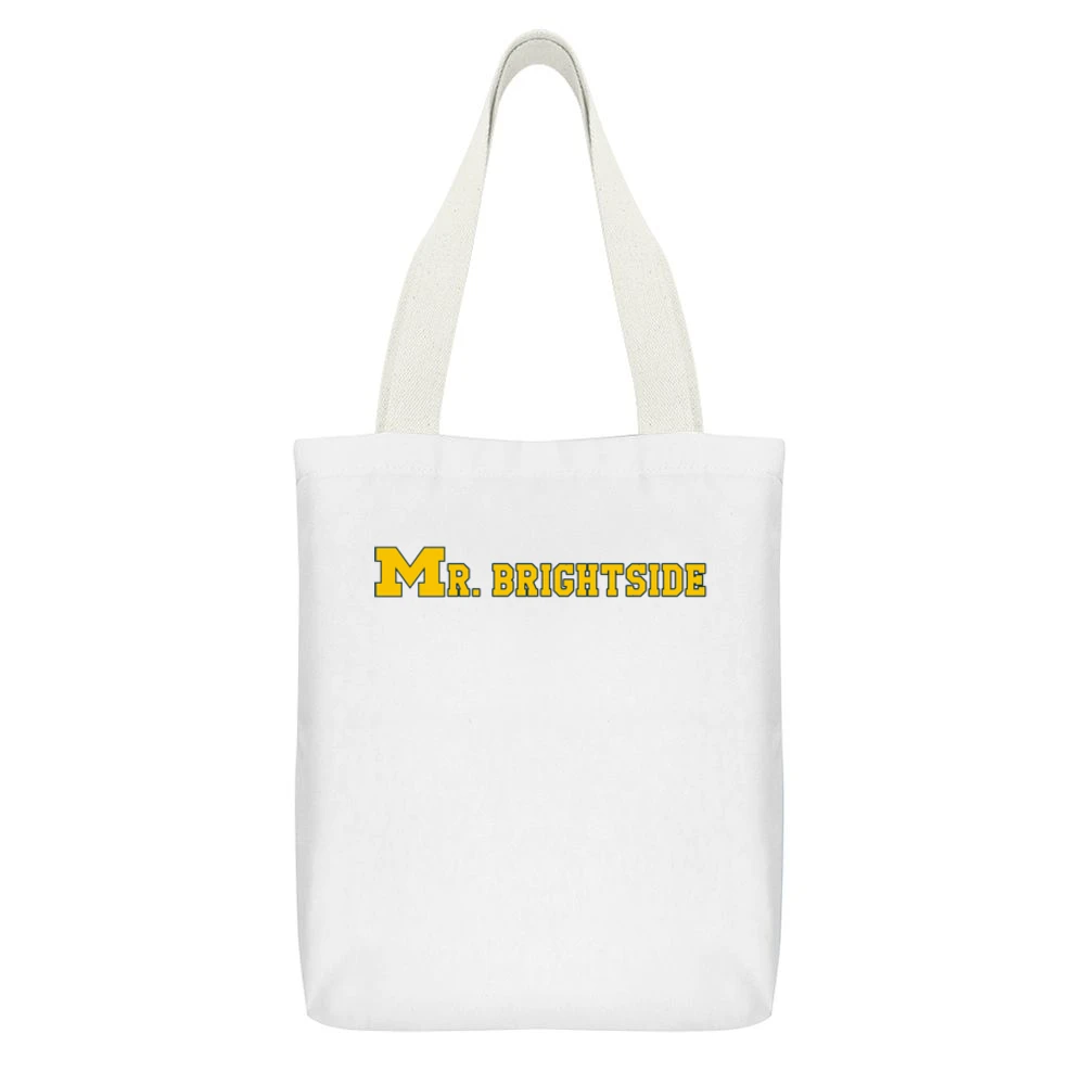 Mr Brightside Michigan Football Fan White Canvas Tote Shopping Bag With Interior Pocket