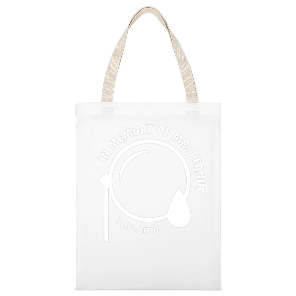 Mr Peanut In Memory Of Rip Planters Peanuts White Canvas Tote Shopping Bag