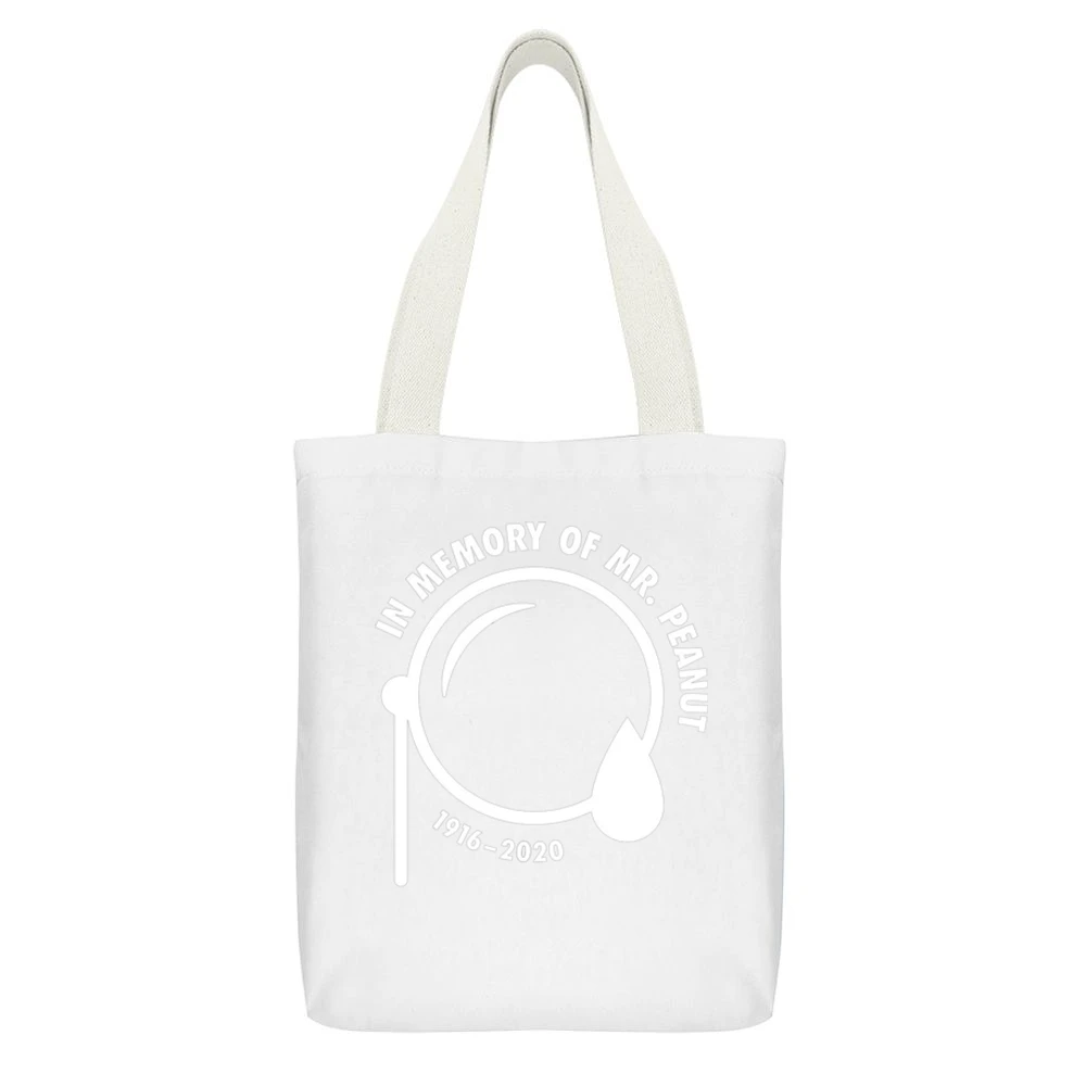 Mr Peanut In Memory Of Rip Planters Peanuts White Canvas Tote Shopping Bag With Interior Pocket