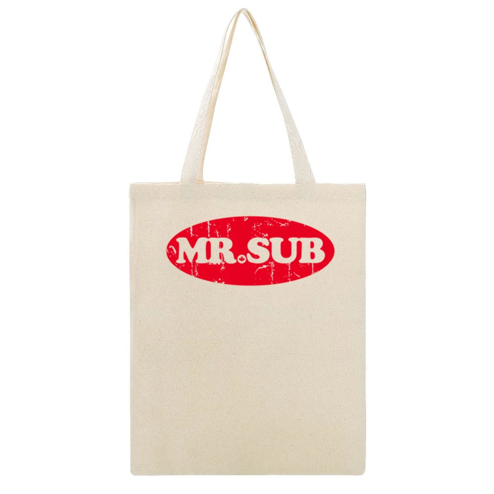 Mr Sub Fast Food Restaurant Distressed Look Beige Canvas Tote Shopping Bag
