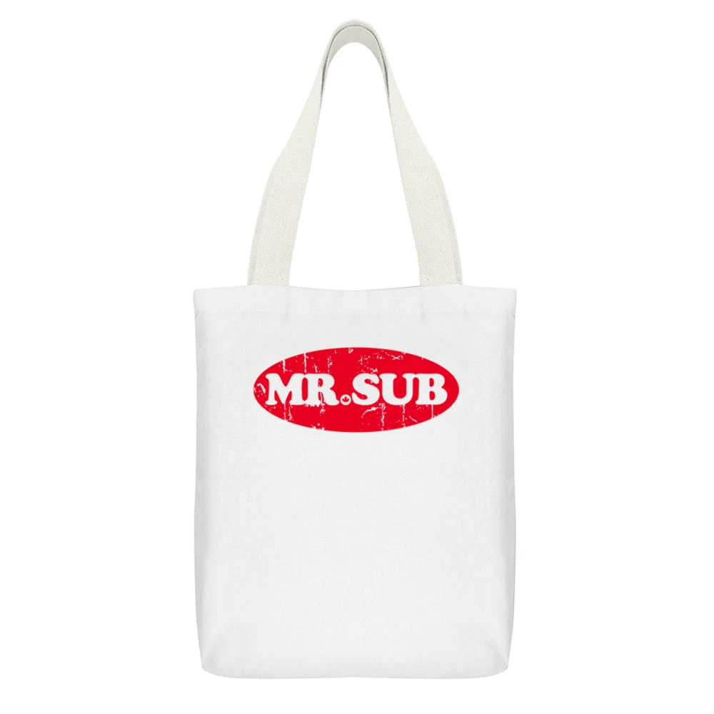 Mr Sub Fast Food Restaurant Distressed Look White Canvas Tote Shopping Bag With Interior Pocket