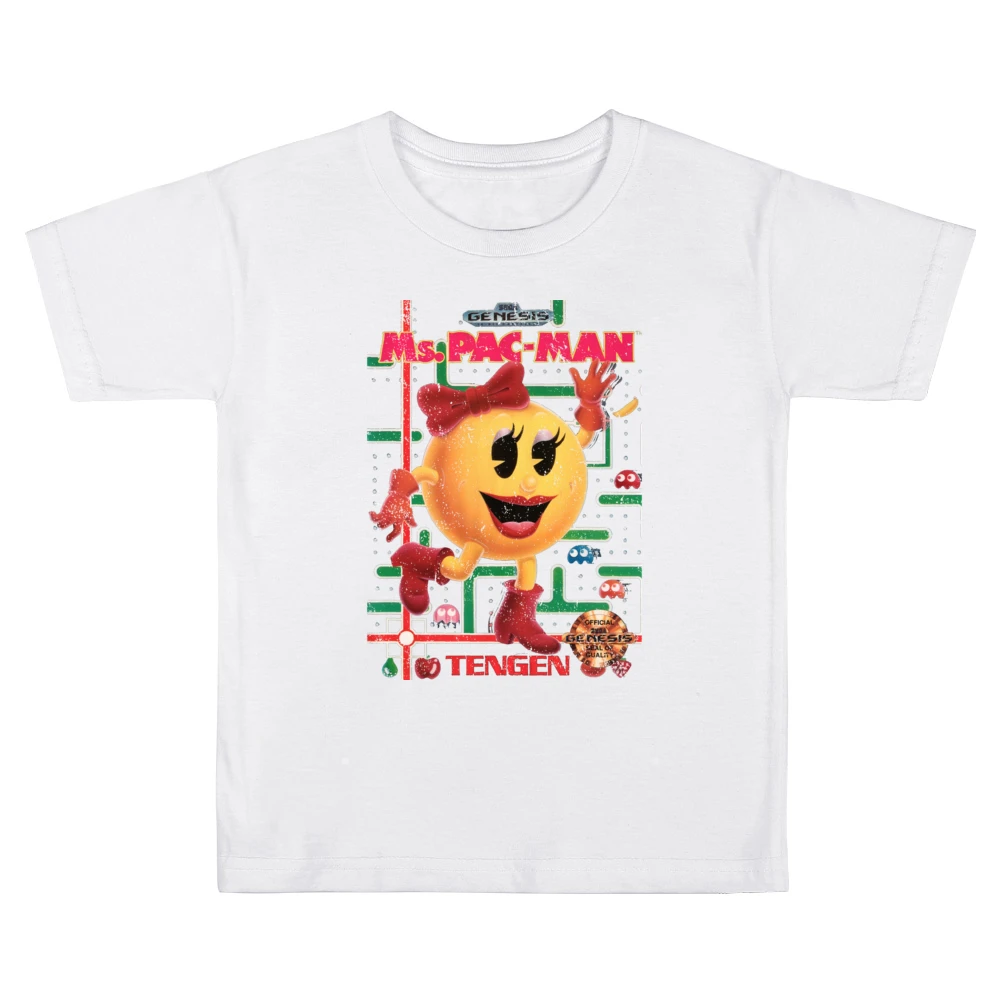 Ms Pacman Sega Genesis Old School Retro Video Game Fan Distressed Blac Kids Boys Girls T-Shirt
