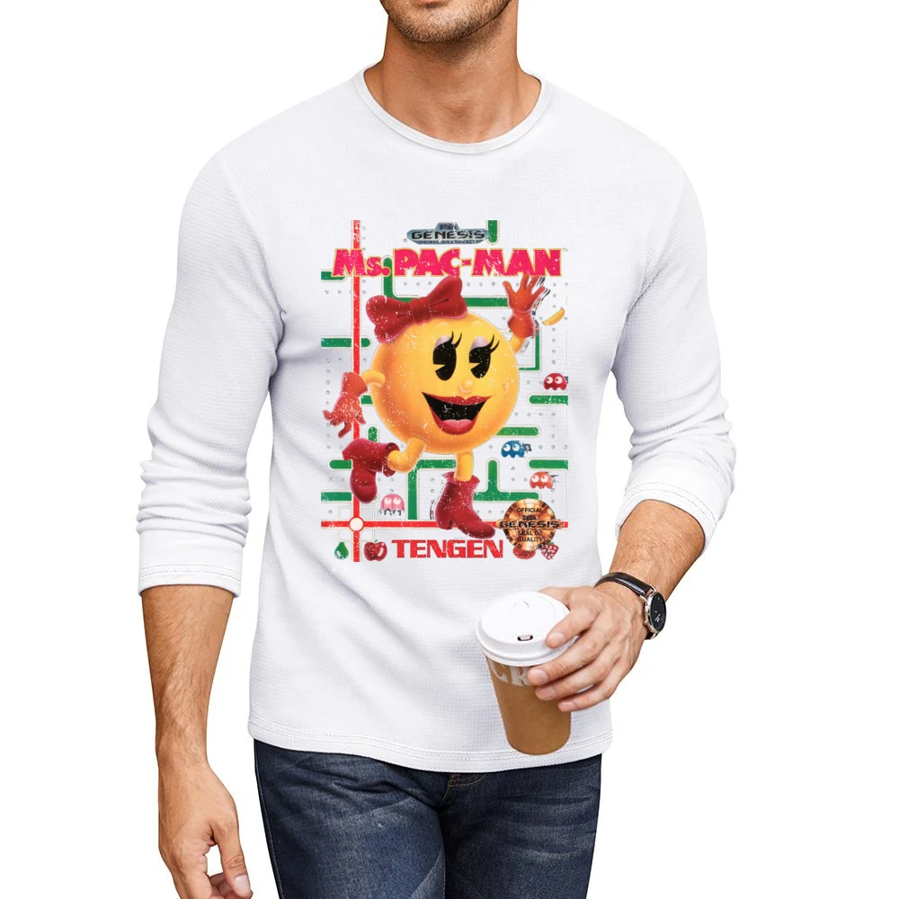 Ms Pacman Sega Genesis Old School Retro Video Game Fan Distressed Blac Men CrewNeck Long Sleeve T-Shirt