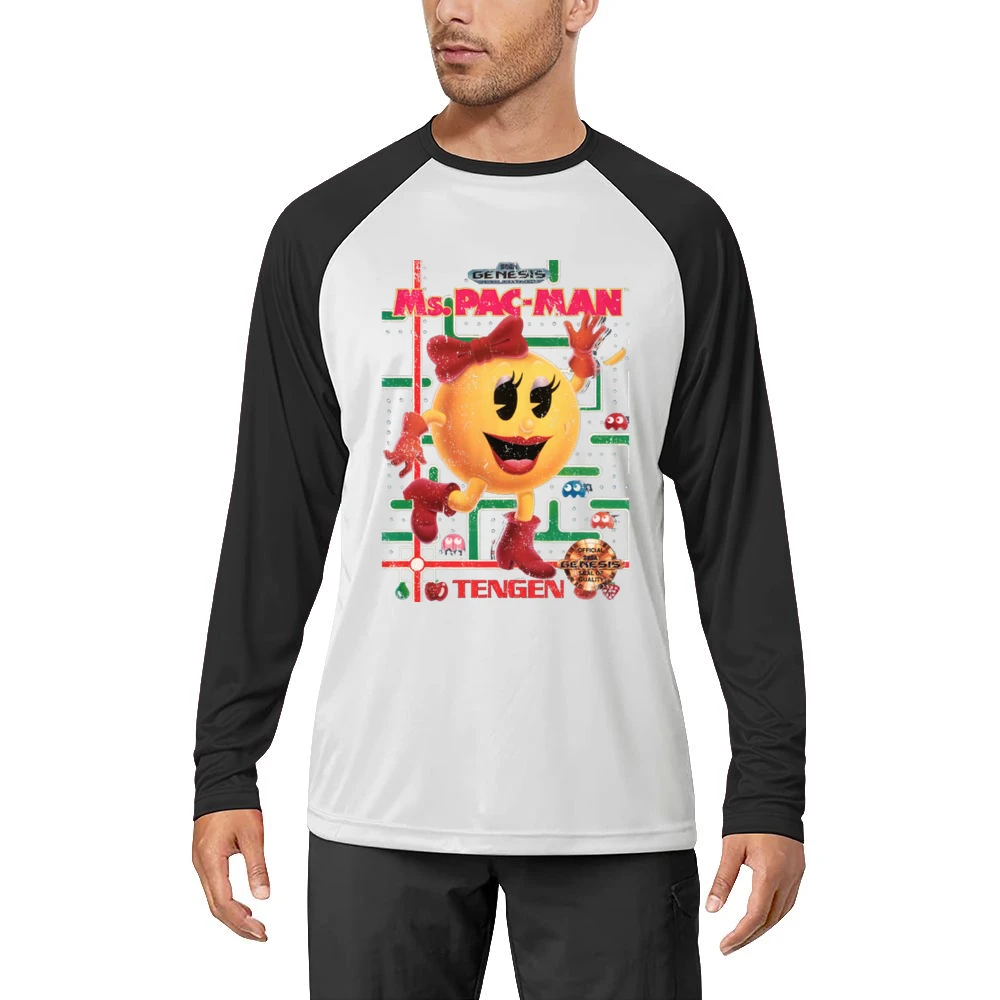 Ms Pacman Sega Genesis Old School Retro Video Game Fan Distressed Blac Men Long Sleeve T-Shirt