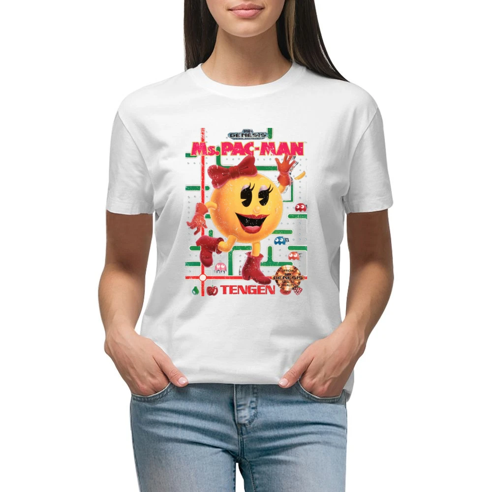 Ms Pacman Sega Genesis Old School Retro Video Game Fan Distressed Blac Premium Women Ladies T-shirt