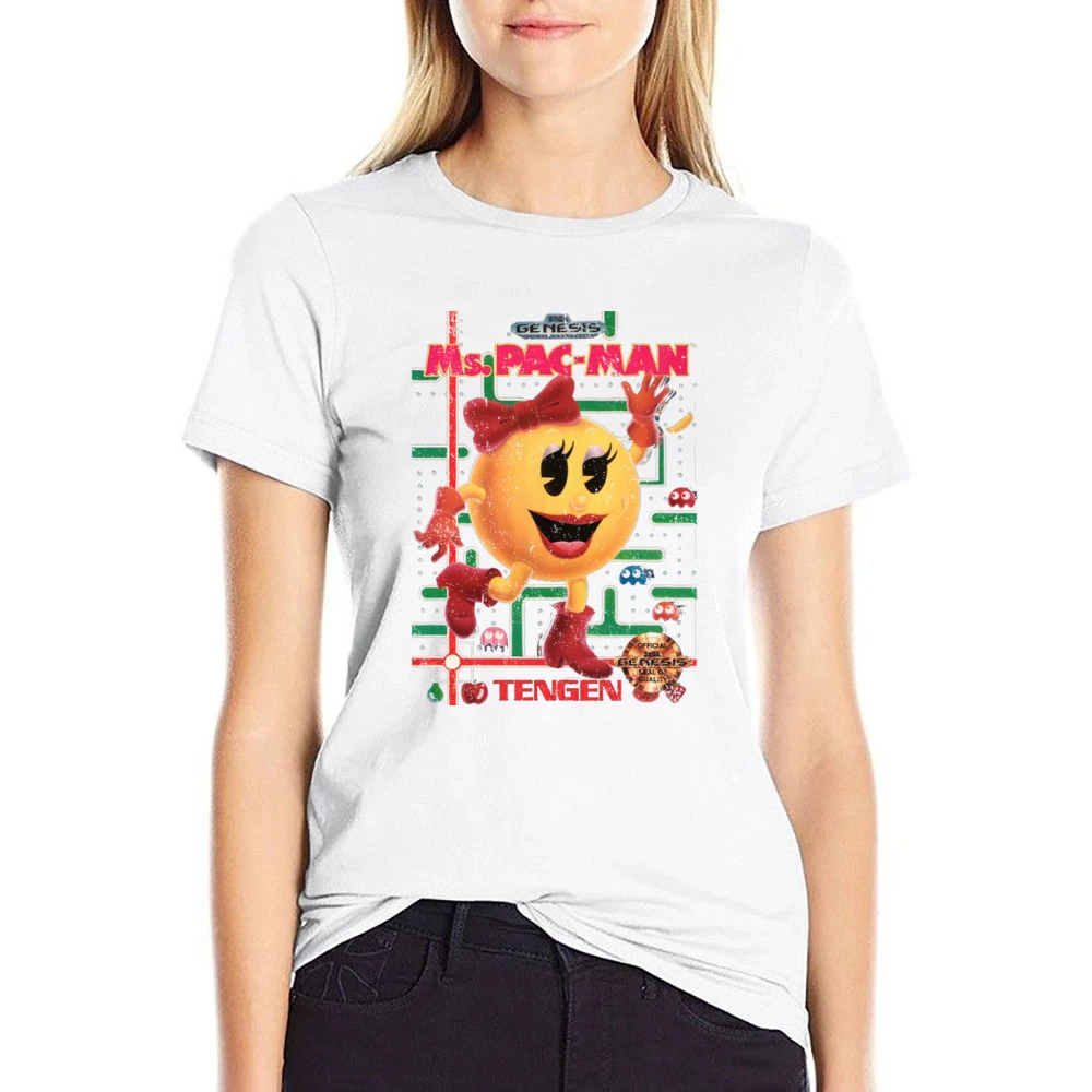 Ms Pacman Sega Genesis Old School Retro Video Game Fan Distressed Blac US Size Women Ladies T-shirt