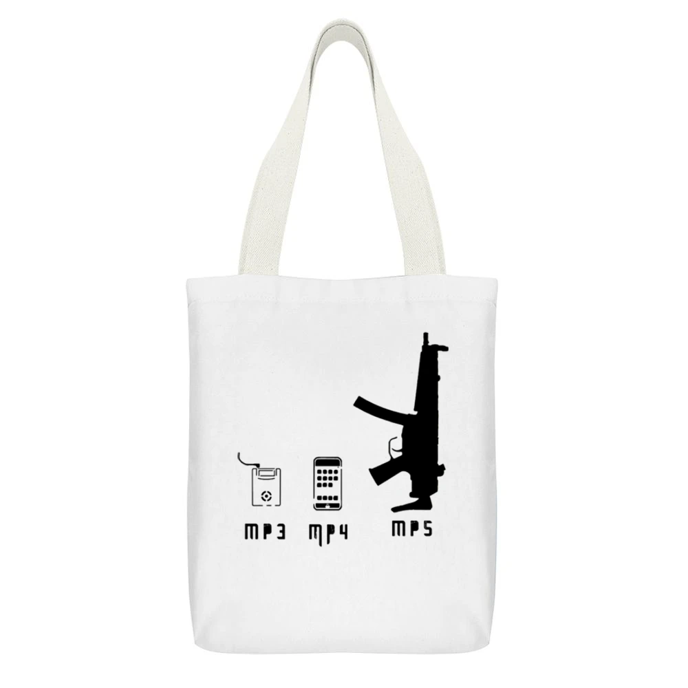 Music Player Evoloution funny mp3mp4 and mp5 White Canvas Tote Shopping Bag With Interior Pocket