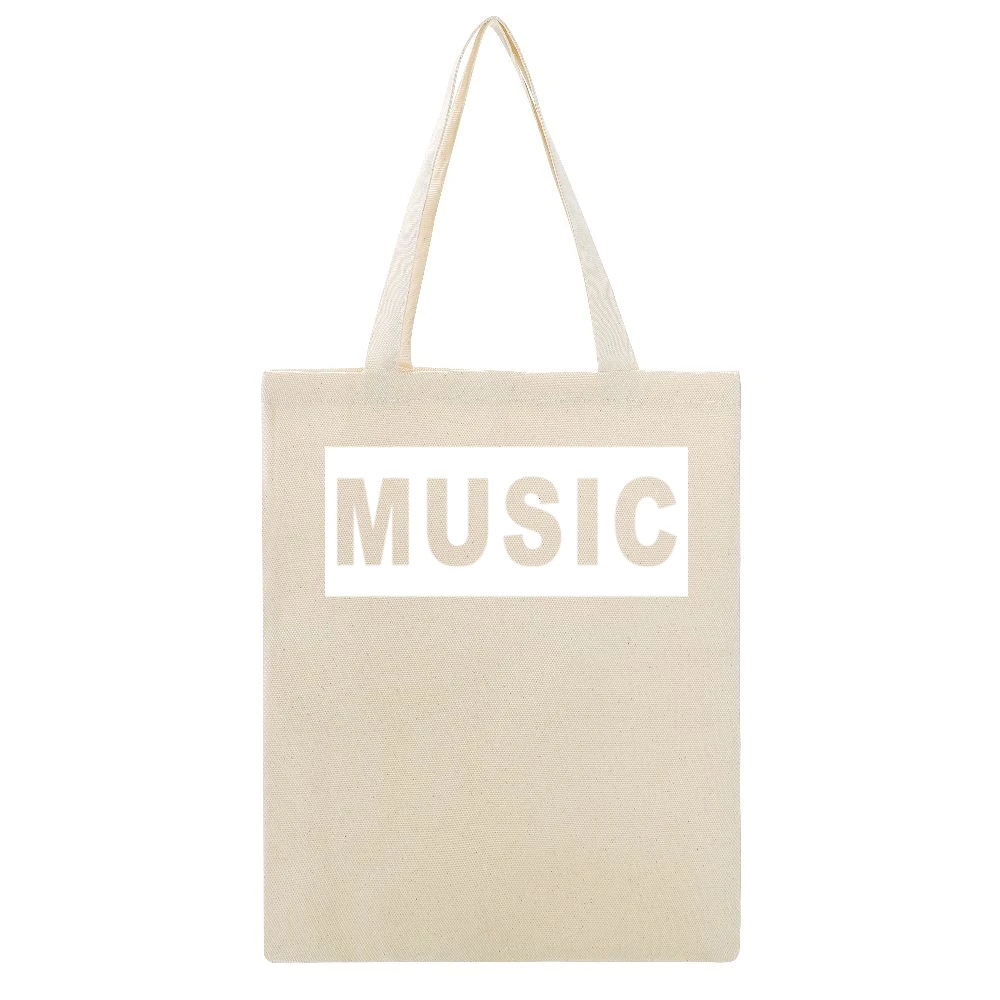 Music Popular Graphic Cut Out Beige Canvas Tote Shopping Bag