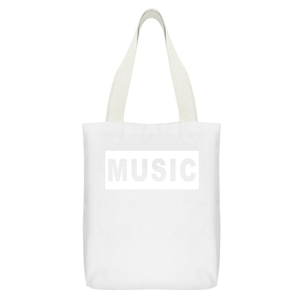 Music Popular Graphic Cut Out White Canvas Tote Shopping Bag With Interior Pocket