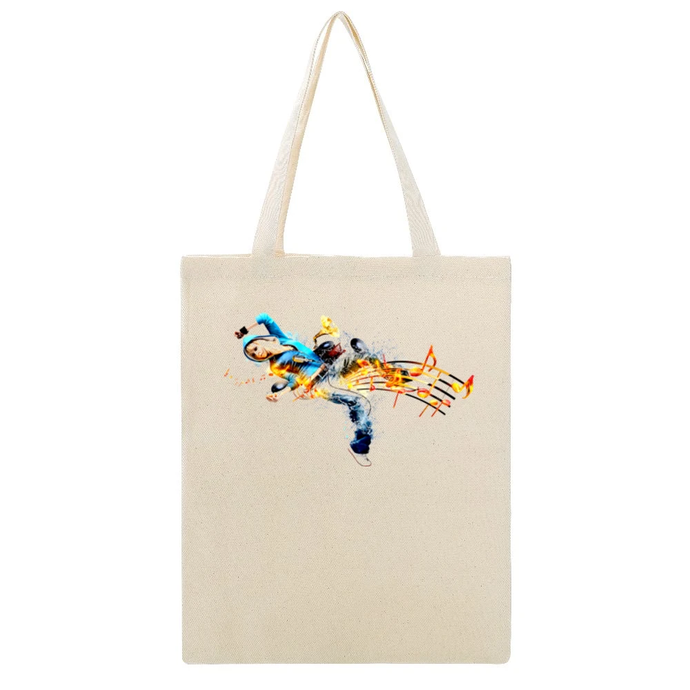 Musical Dancing Notes Beige Canvas Tote Shopping Bag