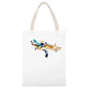 Musical Dancing Notes White Canvas Tote Shopping Bag