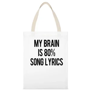 My Brain Is Eighty Percent Song Lyrics Funny Music Lover Graphic Tee S White Canvas Tote Shopping Bag