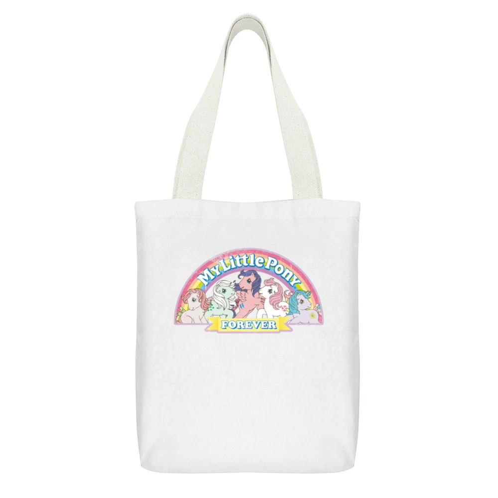 My Little Pony Forever Fun Cool Vintage Style Distressed Graphic Retro White Canvas Tote Shopping Bag With Interior Pocket