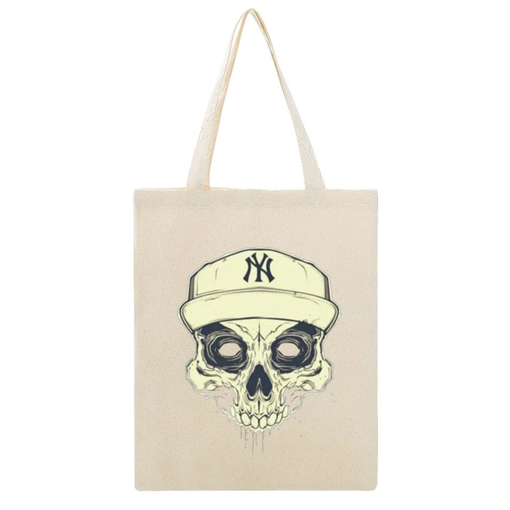NY Skull Beige Canvas Tote Shopping Bag