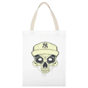 NY Skull White Canvas Tote Shopping Bag