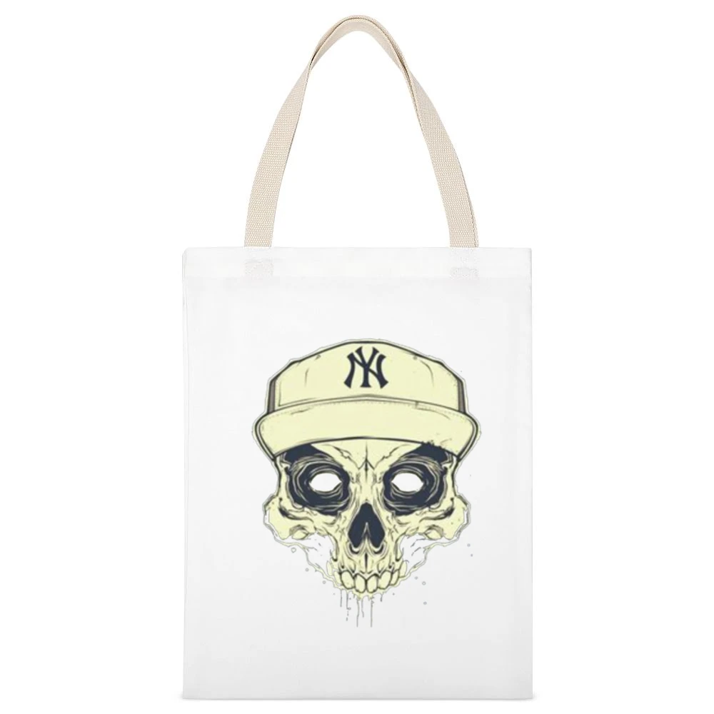 NY Skull White Canvas Tote Shopping Bag