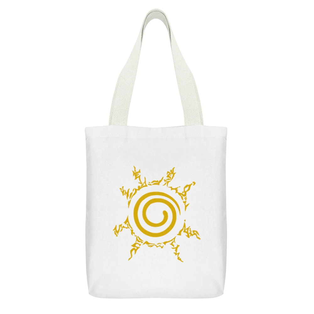 Naruto chest yellow seal kurama nine tails demon fox kyuubi shippuden White Canvas Tote Shopping Bag With Interior Pocket