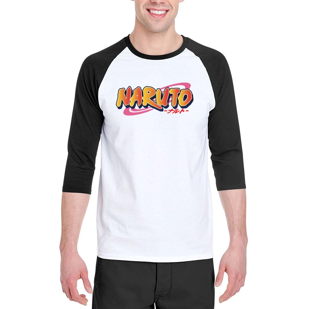 Naruto text logo shippuden anime manga Men 3/4 Sleeve T-Shirt