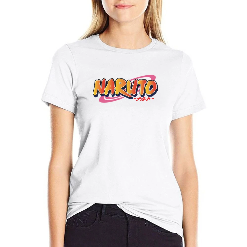 Naruto text logo shippuden anime manga US Size Women Ladies T-shirt