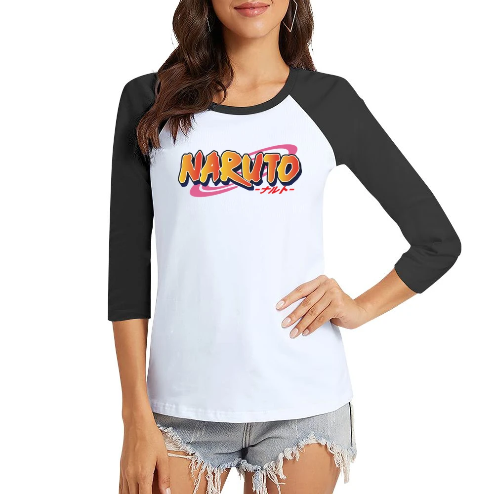 Naruto text logo shippuden anime manga Women Ladies 3-4 Sleeve T-Shirt