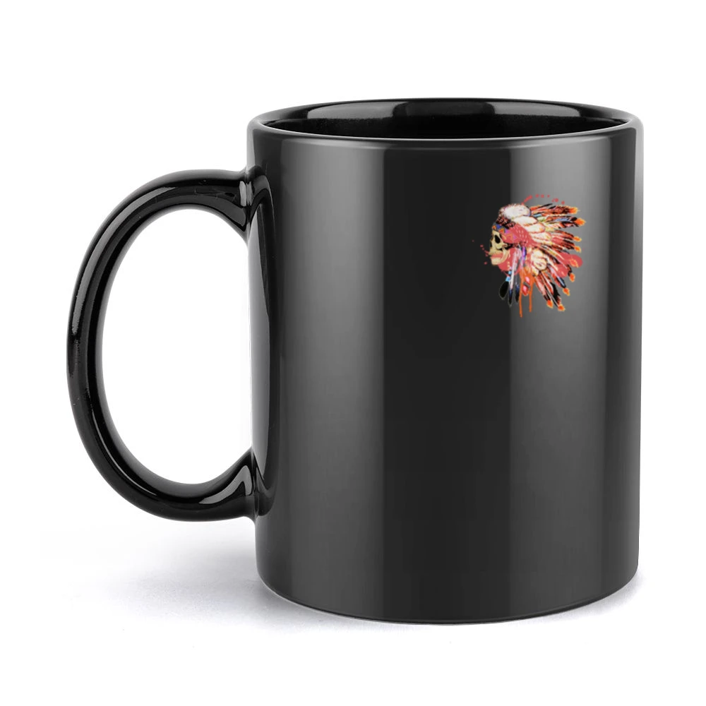 Native Indian Headdress Skull Skeleton Fun Beautiful Graphic Tee Shirt Black Mug