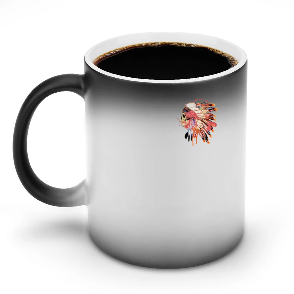 Native Indian Headdress Skull Skeleton Fun Beautiful Graphic Tee Shirt Discoloration Mug