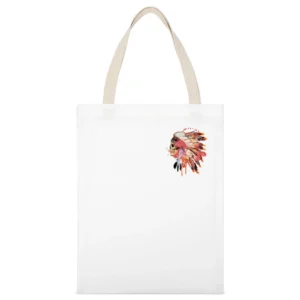 Native Indian Headdress Skull Skeleton Fun Beautiful Graphic Tee Shirt White Canvas Tote Shopping Bag