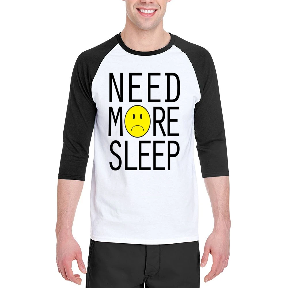 Need More Sleep Sad Face Fun Graphic Tee Shirt Men 3/4 Sleeve T-Shirt