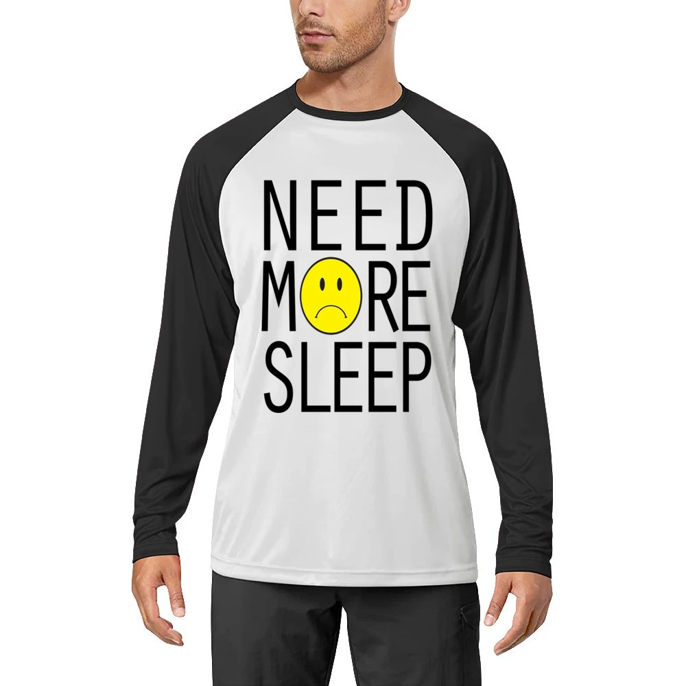 Need More Sleep Sad Face Fun Graphic Tee Shirt Men Long Sleeve T-Shirt