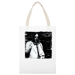 Neil Young Tonights The Night Album Cover Distressed Image White Canvas Tote Shopping Bag