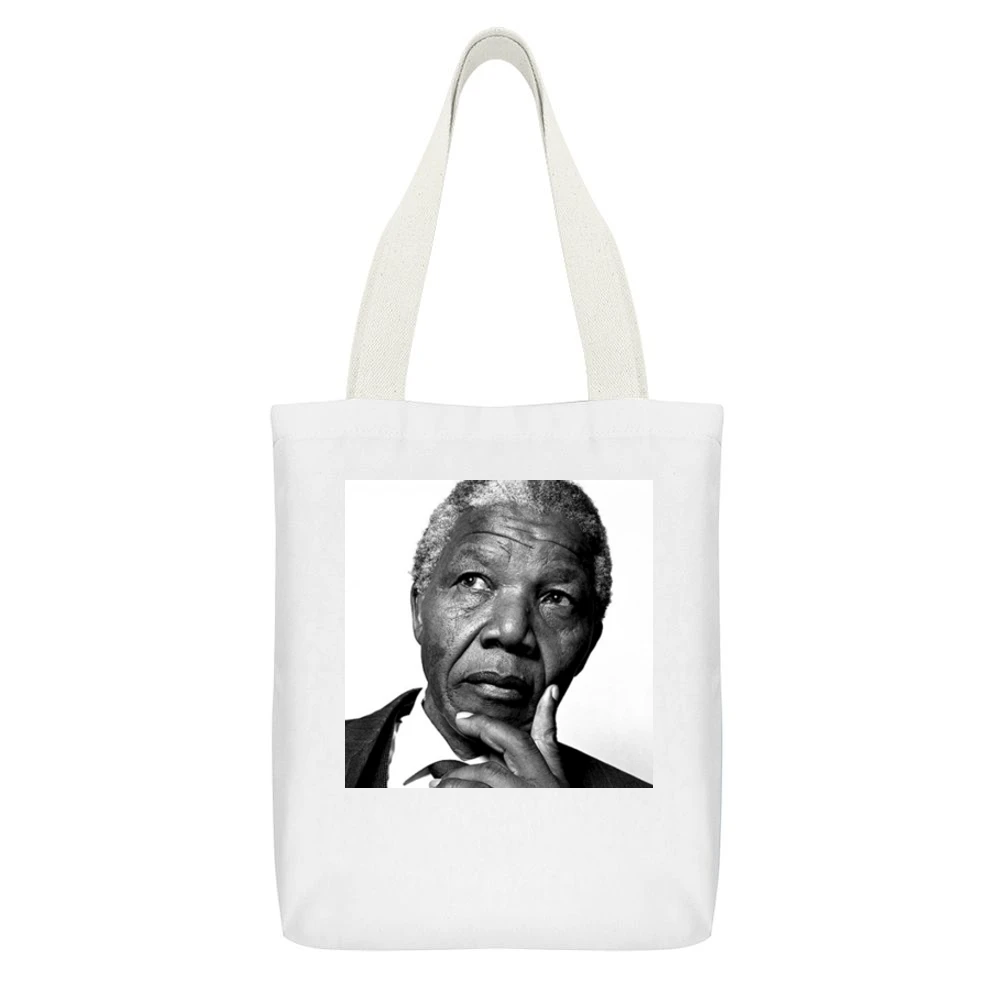 Nelson Mandela RIP White Canvas Tote Shopping Bag With Interior Pocket
